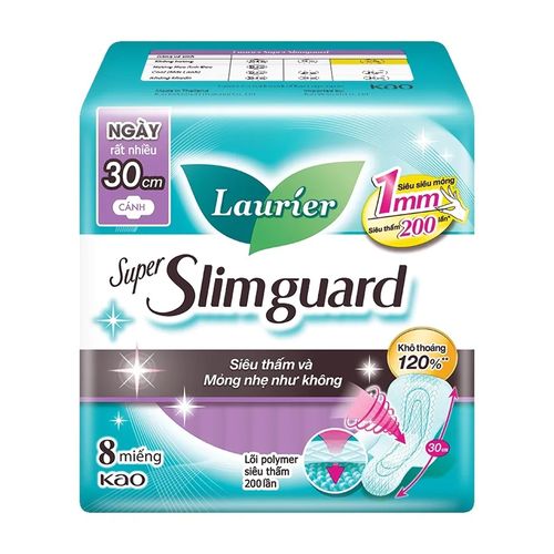 Băng vệ sinh siêu mỏng bảo vệ ban đêm Laurier Super Slimguard 30 cm (8 miếng/gói)