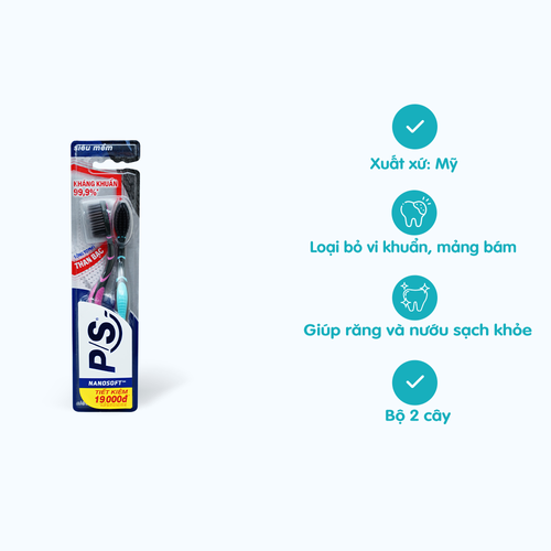 Bộ 2 bàn chải đánh răng P/S than bạc kháng khuẩn 99,9%