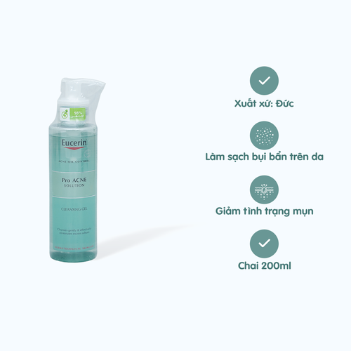 Gel rửa mặt EUCERIN Acne-Oil Control Pro Acne Solution Cleansing Gel giúp làm sạch da (Chai 200ml)
