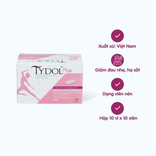 Viên nén Tydol Plus chỉ định giảm đau nhẹ, hạ sốt (10 vỉ x 10 viên)