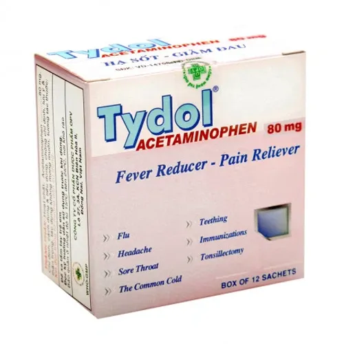 Thuốc bột Tydol 80mg giảm đau từ nhẹ đến vừa và hạ sốt (hộp 12 gói)