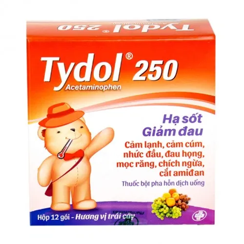 Gói bột Tydol 250mg giảm đau từ nhẹ đến vừa và hạ sốt (hộp 12 gói)