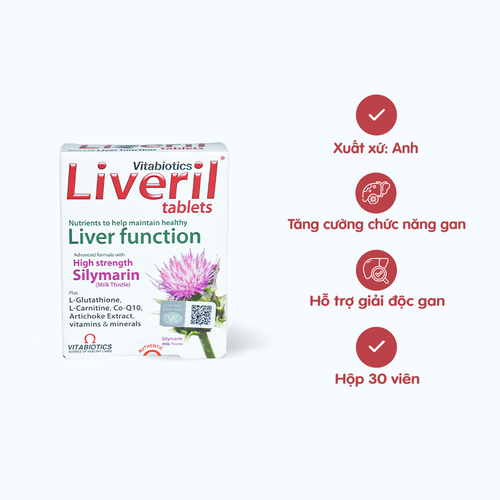 Viên uống Vitabiotics Liveril hỗ trợ bảo vệ gan (Hộp 30 viên)