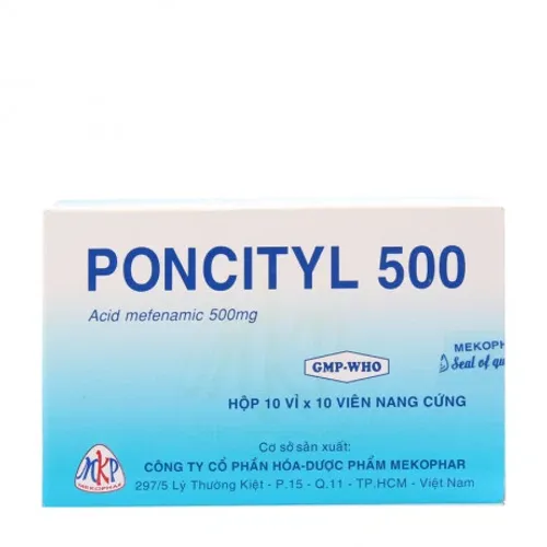 Viên nang Poncityl 500mg giảm đau nửa đầu, đau cơ, chấn thương (10 vỉ x 10 viên)
