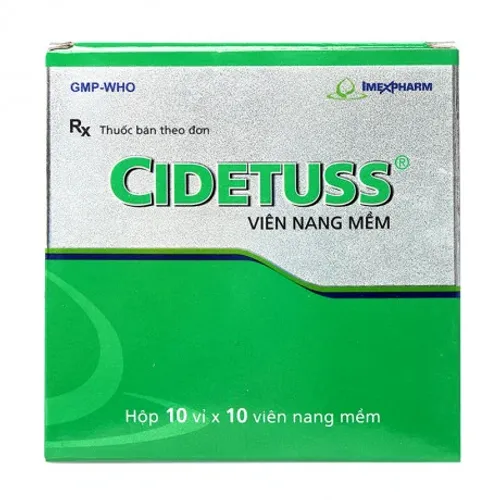 Viên nang Cidetuss 100mg trị ho do kích thích, long đờm, cảm cúm, viêm mũi dị ứng (10 vỉ x 10 viên)