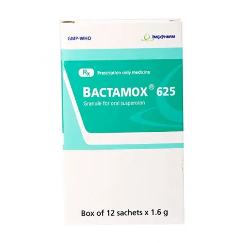 Thuốc cốm pha hỗn dịch uống Bactamox 625mg điều trị nhiễm khuẩn (12 gói x 1.6g)
