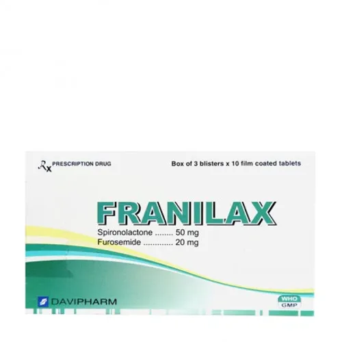 Viên nén Franilax 50mg/20mg trị phù, tăng huyết áp (3 vỉ x 10 viên)