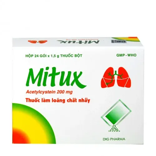 Thuốc bột Mitux 200mg điều trị đờm nhầy đường hô hấp (24 gói x 1.5g)