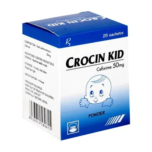 Thuốc bột uống Crocin 50mg kháng sinh điều trị nhiễm khuẩn (hộp 25 gói)