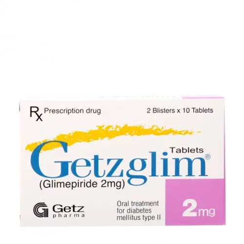 Viên nén Getzglim 2mg điều trị bệnh đái tháo đường type 2 (2 vỉ x 10 viên)