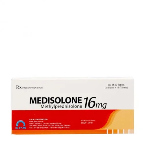 Viên nén Medisolon 16mg kháng viêm, điều trị viêm thấp khớp, chống dị ứng (3 vỉ x 10 viên)