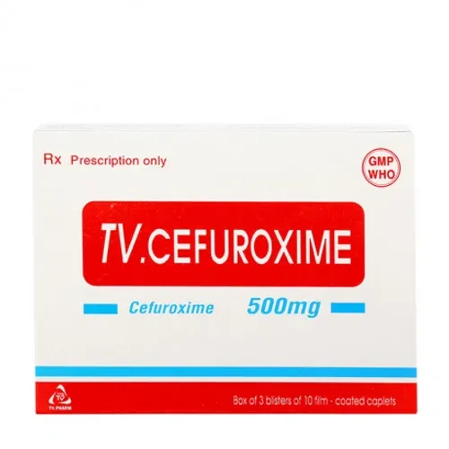 Viên nén TV-Cefuroxime 500mg kháng sinh điều trị nhiễm khuẩn (3 vỉ x 10 viên)