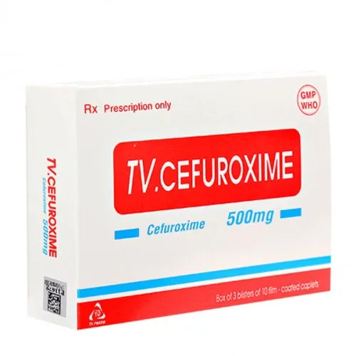 Viên nén TV-Cefuroxime 500mg kháng sinh điều trị nhiễm khuẩn (3 vỉ x 10 viên)