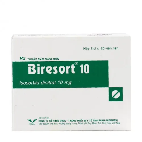 Viên nén Biresort 10mg phòng và điều trị cơn đau thắt ngực, suy tim sung huyết (3 vỉ x 20 viên)