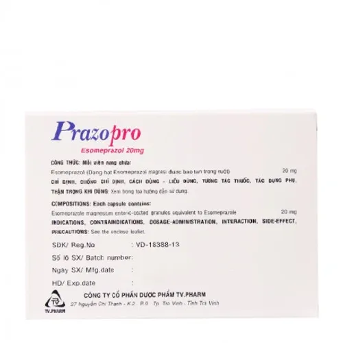 Viên nang Prazopro 20mg trị loét dạ dày tá tràng, viêm thực quản trào ngược (2 vỉ x 7 viên)