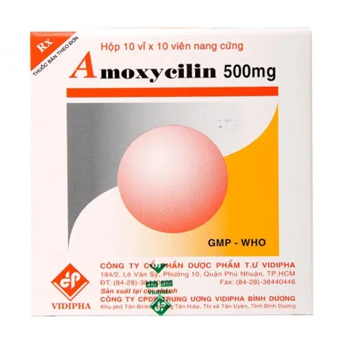 Viên nang Amoxycilin 500mg điều trị nhiễm khuẩn (10 vỉ x 10 viên)