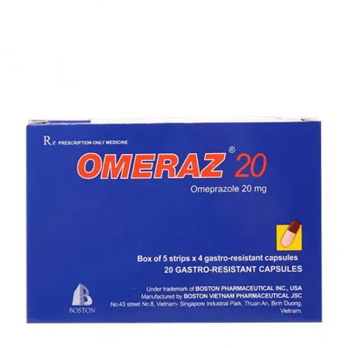 Viên nang Omeraz 20mg điều trị loét dạ dày, tá tràng, viêm thực quản (5 vỉ x 4 viên)