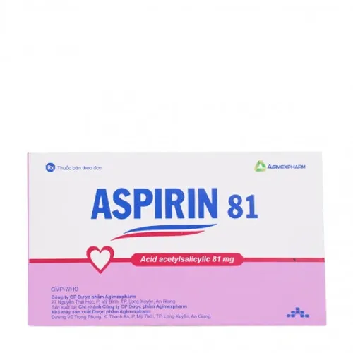 Viên bao tan ở ruột Aspirin 81mg Agimexpharm dự phòng nhồi máu cơ tim, đột quỵ (20 vỉ x 10 viên)