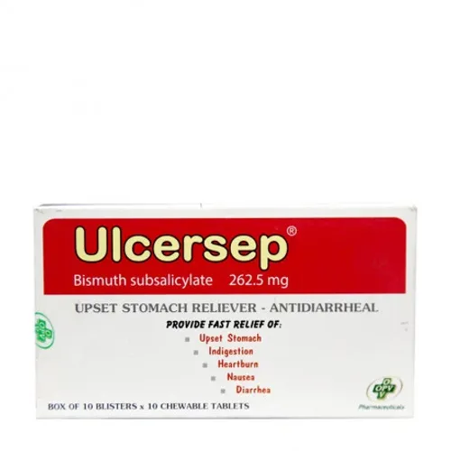 Viên nhai Ulcersep 262,5mg điều trị rối loạn tiêu hóa, ăn không tiêu, tiêu chảy (10 vỉ x 10 viên)