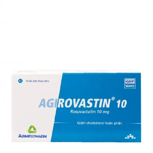Viên nén Agirovastin 10mg điều trị tăng cholesterol máu, giảm mỡ máu (3 vỉ x 10 viên)