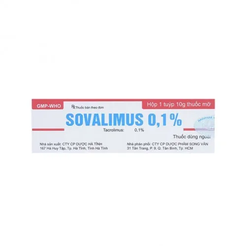 Thuốc dùng ngoài Sovalimus 0.1% điều trị viêm da cơ địa từ vừa đến nặng (tuýp 10g)