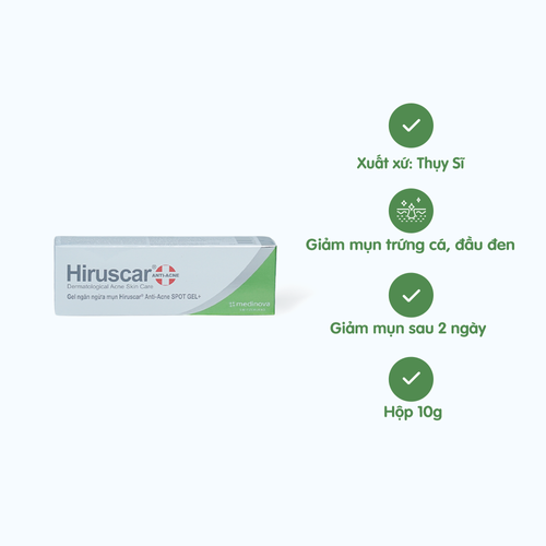 Gel HIRUSCAR Anti-Acne Spot Gel hỗ trợ giảm thâm và hỗ trợ ngăn ngừa mụn (Tuýp 10g)
