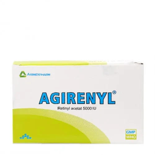 Viên nang Agirenyl 5000IU phòng và điều trị tình trạng thiếu vitamin A (10 vỉ x 10 viên)