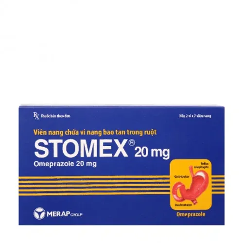 Viên nang Stomex 20mg điều trị trào ngược dạ dày, loét dạ dày (2 vỉ x 7 viên)