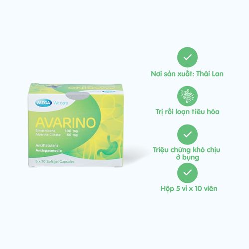 Viên nang Avarino trị trướng bụng, rối loạn tiêu hóa (5 vỉ x 10 viên)