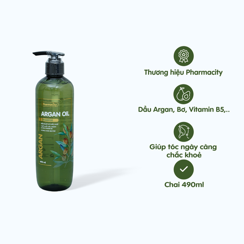 Dầu gội Pharmacity Argan Oil phục hồi, giảm khô tóc (Chai 490ml)