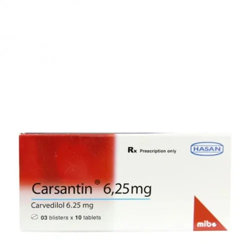 Viên nén Carsantin 6,25mg điều trị tăng huyết áp, suy tim (3 vỉ x 10 viên)