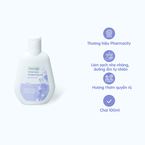 Dung dịch vệ sinh phụ nữ dạng gel Pharmacity làm sạch và dưỡng ẩm nhẹ nhàng với thành phần tự nhiên (100ml)
