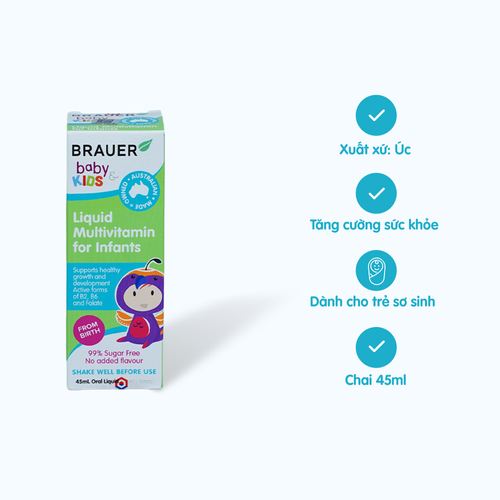 Siro BRAUER Baby & Kids Liquid Multivitamin For Infants bổ sung vitamin tăng cường sức khỏe cho trẻ 6-12 tháng tuổi (Chai 45ml)