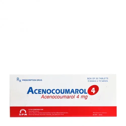 Viên nén Acenocoumarol 4mg SPM điều trị và ngăn ngừa bệnh nghẽn mạch (3 vỉ x 10 viên)