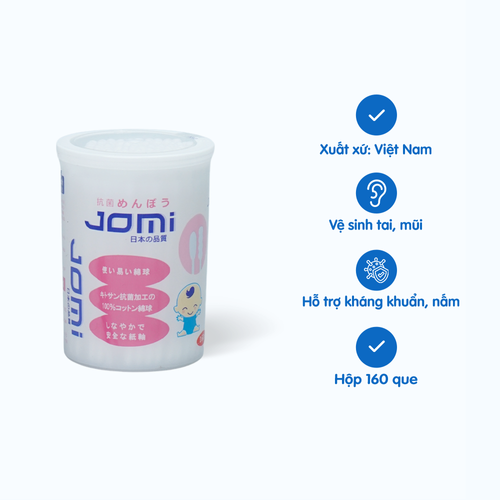 Tăm bông kháng khuẩn trẻ em Jomi (Hộp 160 chiếc)