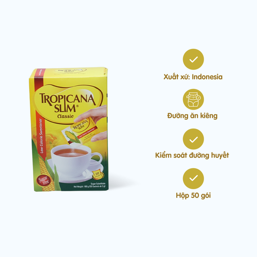 Đường ăn kiêng Tropicana Slim Low Calorie Sweetener Classic (Hộp 50 gói x 2g)