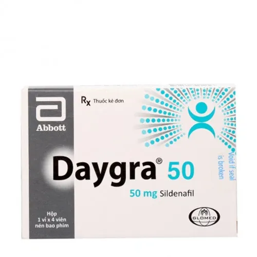 Viên nén Daygra 50mg điều trị rối loạn cương dương ở nam giới (1 vỉ x 4 viên)