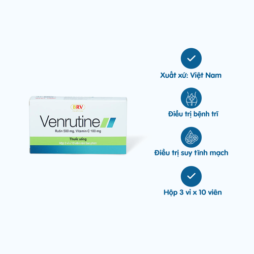 Viên nén Venrutine 500mg/100mg trị suy tĩnh mạch, trĩ cấp tính, xuất huyết dưới da (3 vỉ x 10 viên)