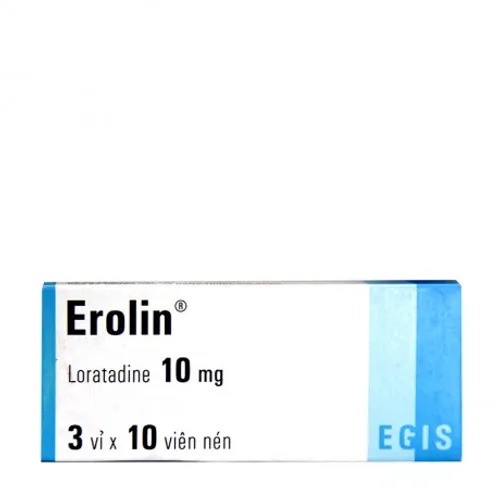 Viên nén Erolin 10 mg trị viêm mũi dị ứng, mày đay, ngứa (3 vỉ x 10 viên)