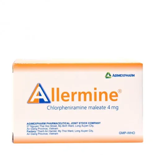 Viên nén Allermine 4mg điều trị triệu chứng viêm mũi dị ứng, mày đay (10 vỉ x 20 viên)