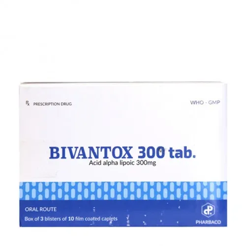 Viên nén Bivantox 300mg hỗ trợ điều trị rối loạn cảm giác, giải độc gan (3 vỉ x 10 viên)