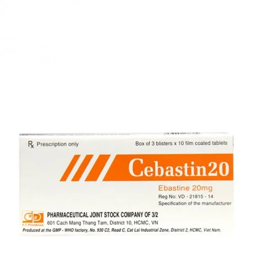 Viên nén Cebastin 20mg trị viêm mũi dị ứng, mày đay (3 vỉ x 10 viên)