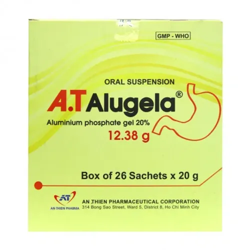 Hỗn dịch uống A.T Alugela 20% điều trị viêm loét dạ dày tá tràng, viêm thực quản (hộp 26 gói)