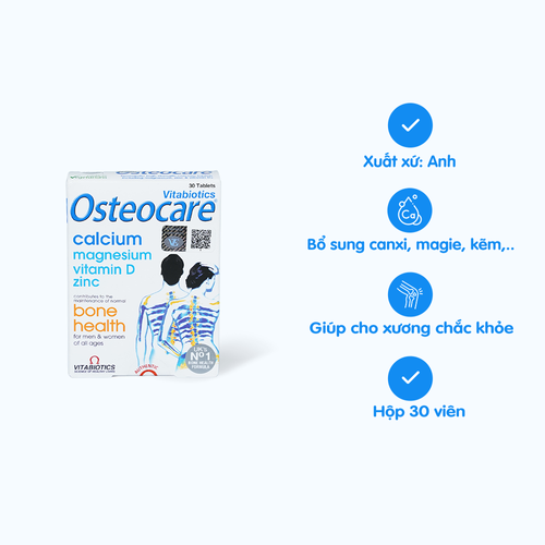 Viên uống Vitabiotics Osteocare hỗ trợ xương khớp, bổ sung canxi cho xương (Hộp 30 viên)