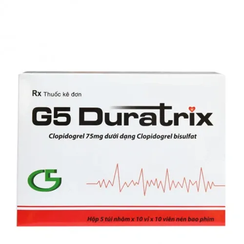 Viên nén G5 Duratrix 75mg phòng ngừa thành lập cục máu đông, huyết khối (50 vỉ x 10 viên)