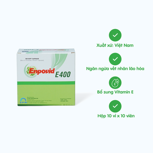 Viên nang Enpovid E400 IU ngăn ngừa lão hóa da, điều trị dự phòng thiếu vitamin E (10 vỉ x 10 viên)