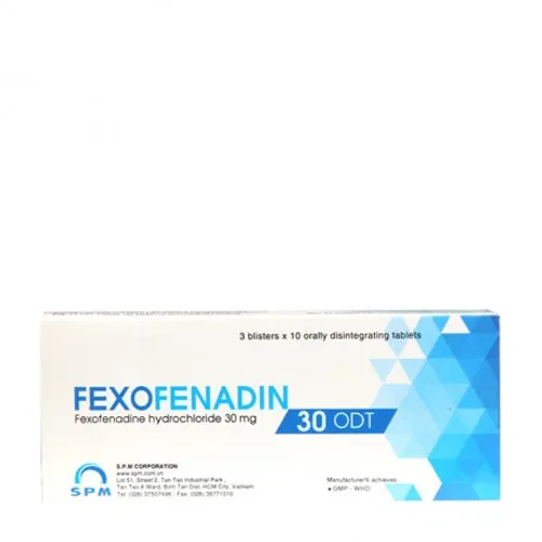 Viên nén tan trong miệng Fexofenadin 30 OTD trị viêm mũi dị ứng theo mùa (3 vỉ x 10 viên)
