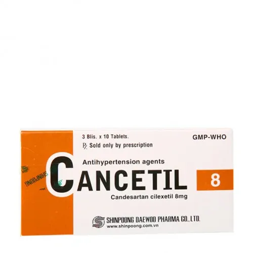 Viên nén Cancetil 8mg điều trị tăng huyết áp, suy tim (3 vỉ x 10 viên)