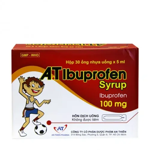 Hỗn dịch uống A.T Ibuprofen 100mg/5ml giảm đau, hạ sốt, chống viêm (30 ống x 5ml)