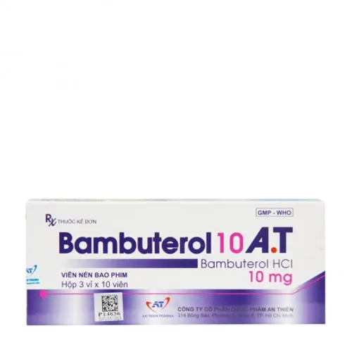 Viên nén Bambuterol 10mg A.T điều trị hen phế quản, viêm phế quản mãn tính (3 vỉ x 10 viên)